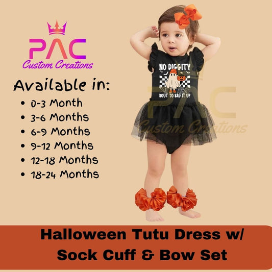 No Diggity Bout To Bag It Up Tutu Dress with Bow and Ruffle Ancklet , No Diggity Bout To Bag It Up Onesie, Retro Halloween Dress, Spooky Dress, Spooky Season Tutu Dress