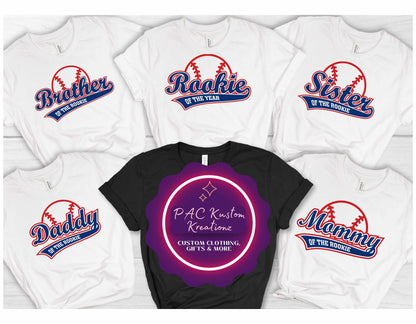 Rookie Of the Year Family Birthday Shirts | Personalized Rookie Birthday Shirts | Matching Baseball Birthday Shirts